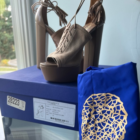 Tan Aquazzura Firenze Platform Sandals - Jac Plateau LIKE NEW - Picture 3 of 6